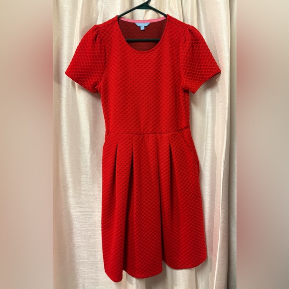 Draper James Red Heart Print Fit & Flare Mini Dress Pockets Medium - Picture 8 of 9